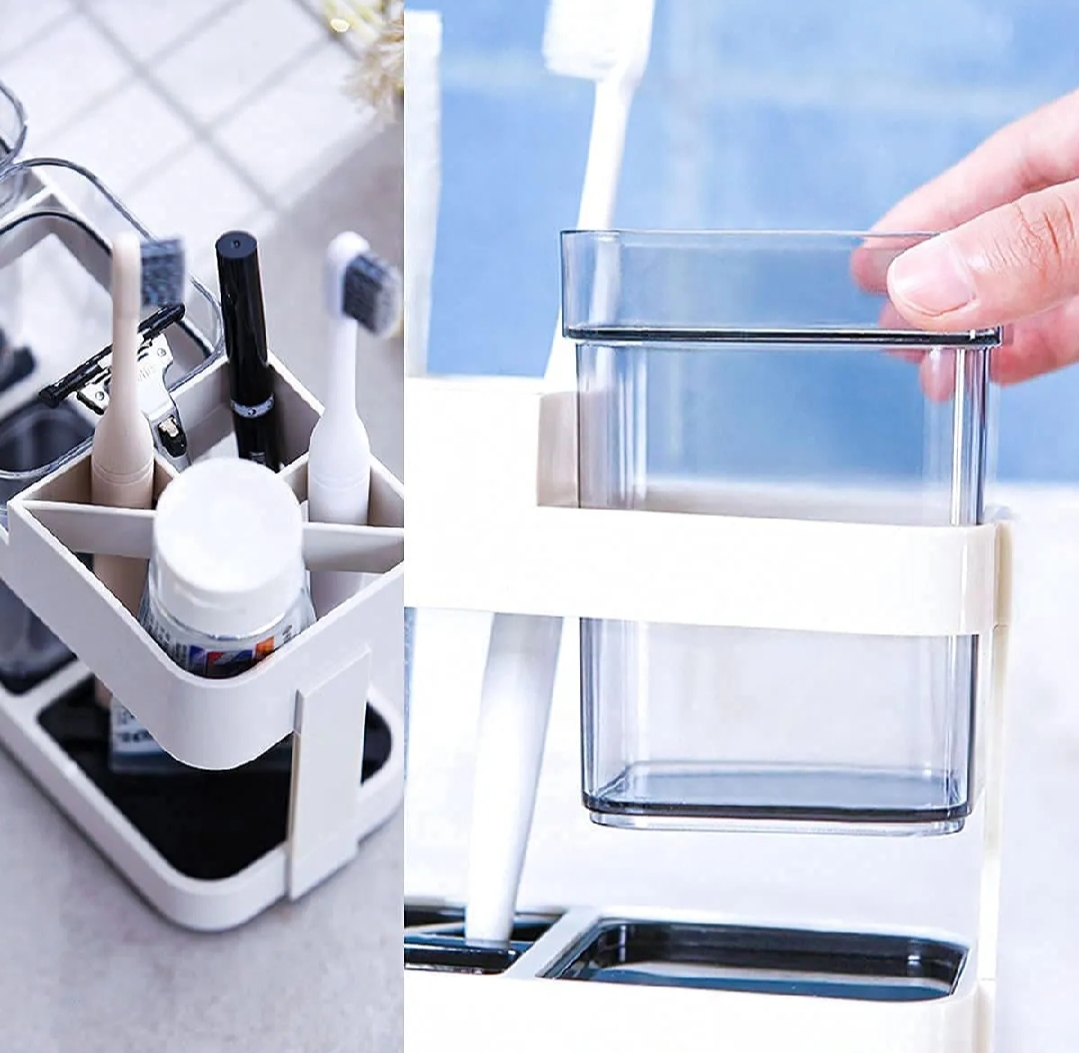 HBRUSH HOLDER STAN2 CUPS With 1 TOOTD TOOTHPASTE STORAGE RACK REMOVABEL STORAGE ORGANIZER