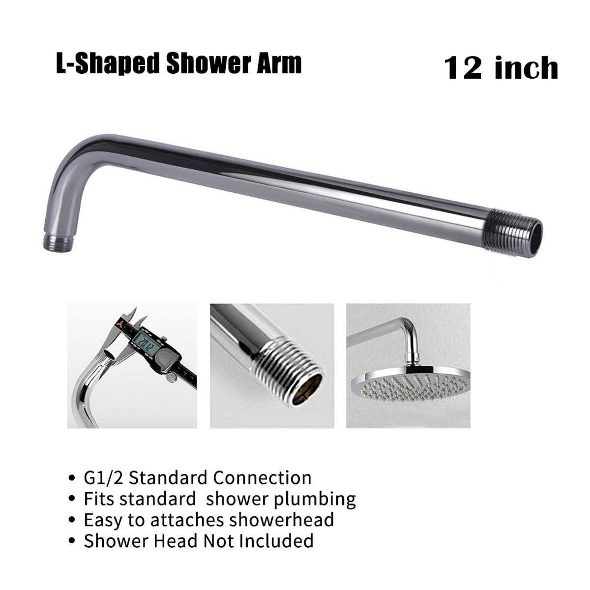 12 inch Length Chrome Polished Stainless Steel L-Shaped Shower Arm Extension for Rainfall Shower Head