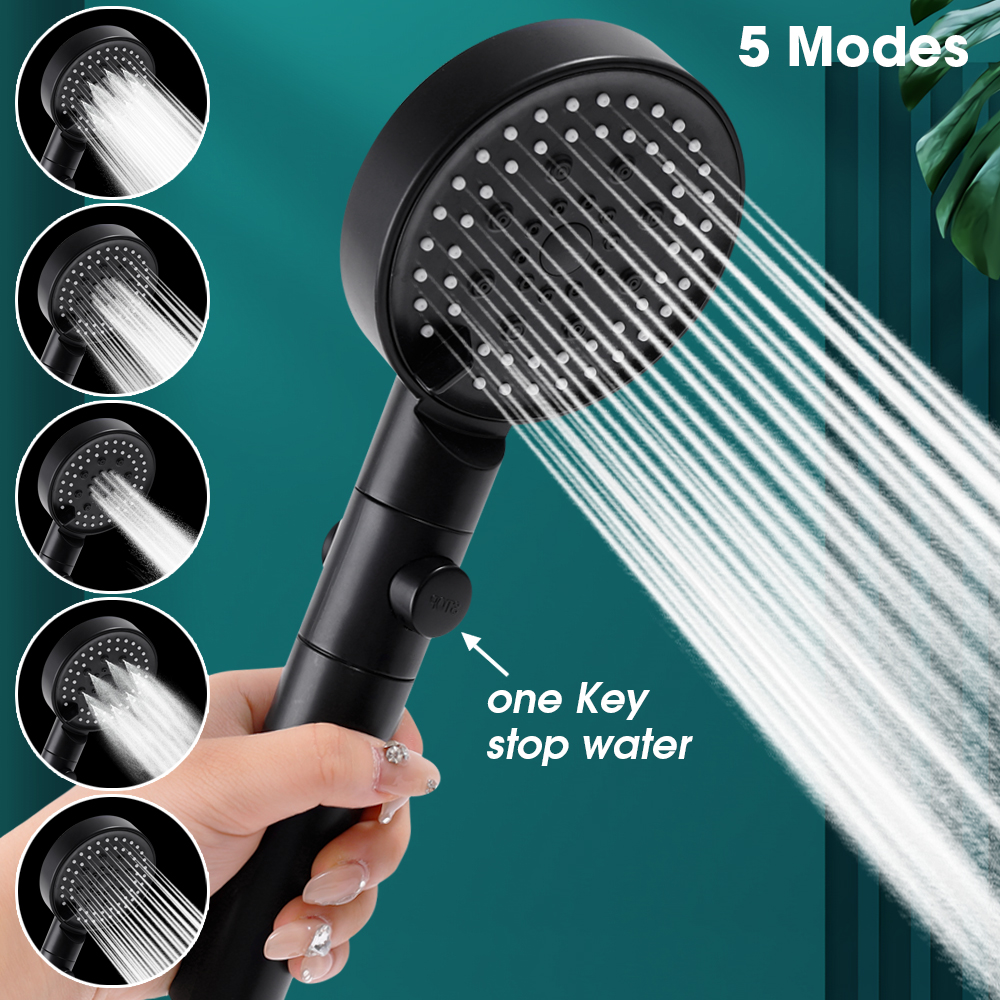 【In-demand】 1Pcs Five-speed High Pressurized Handheld Shower Head Supercharged Shower Nozzle Water Saving Hand Shower Bathroom Accessories - bathroom accessories