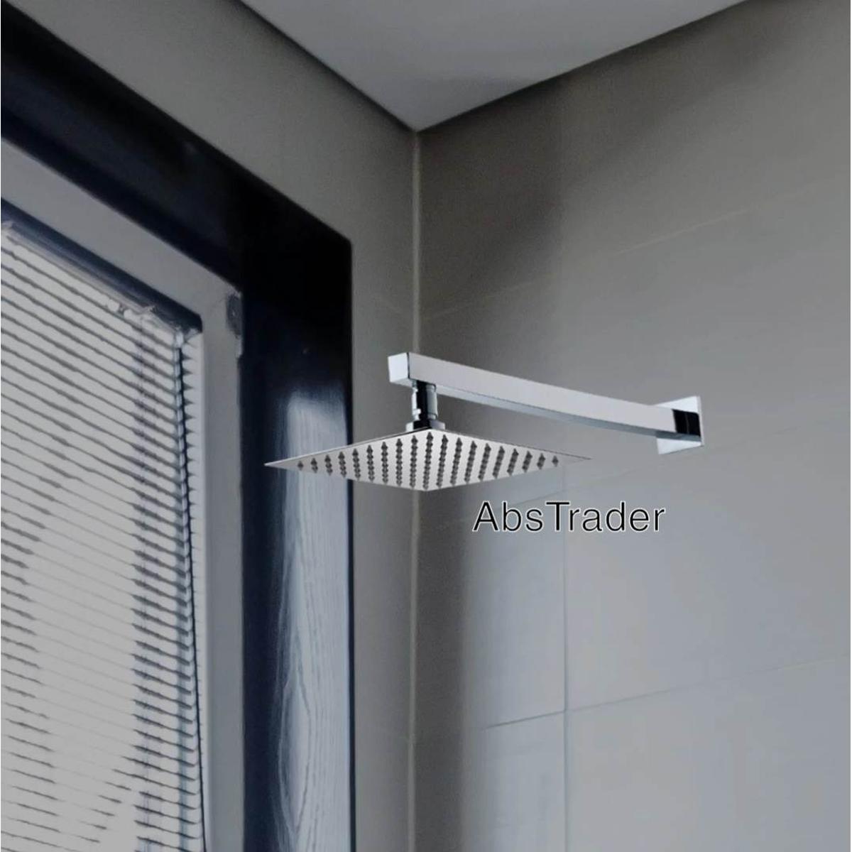 6x6 inch Square Rain Shower Head With 15 inches Long Solid SS Square Pipe - Complete Shower Set  / Bathroom shower Set